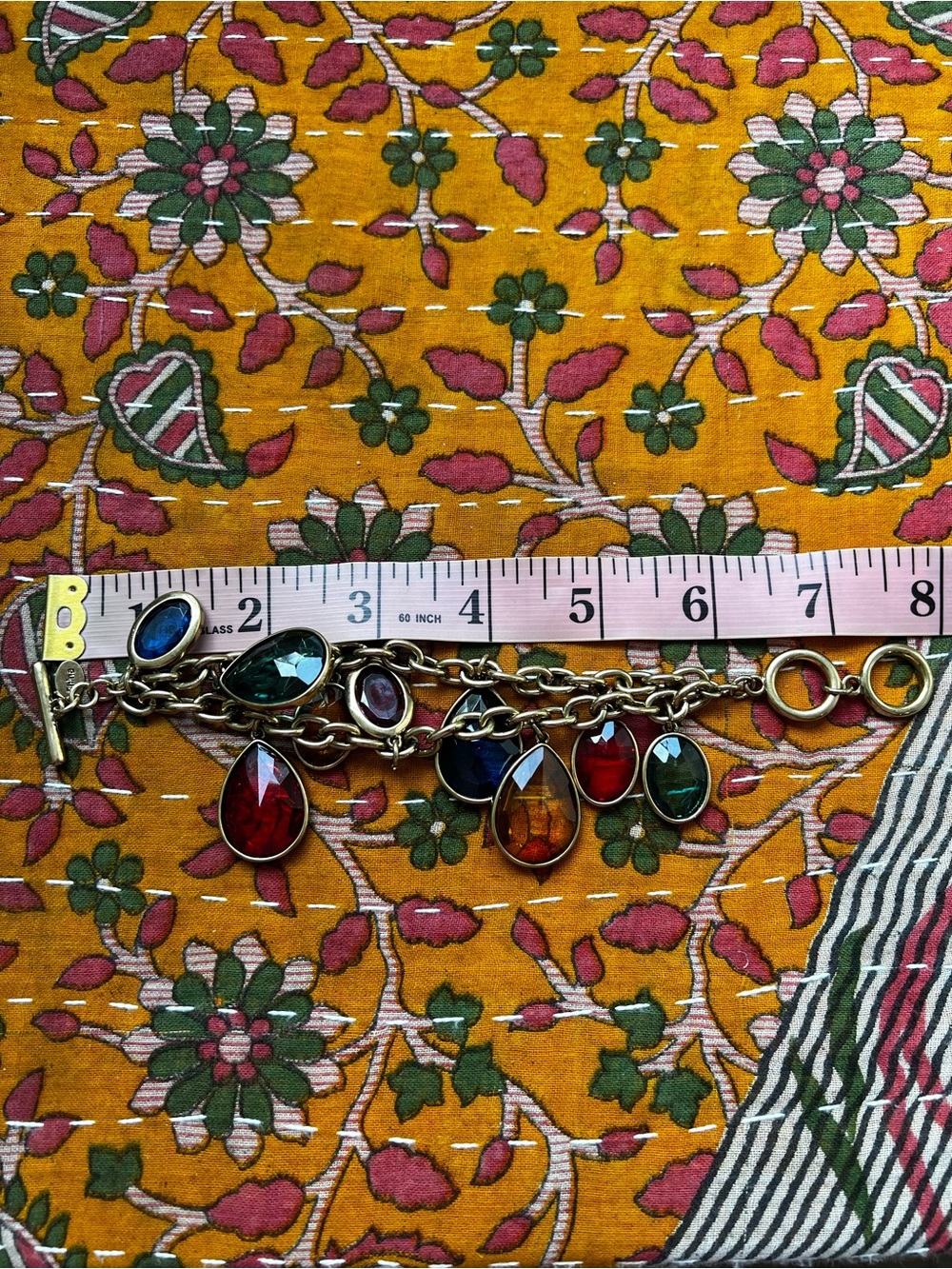 Vintage Multicolor Gemstone Charm Bracelet Del'Oro - Picture 9 of 10